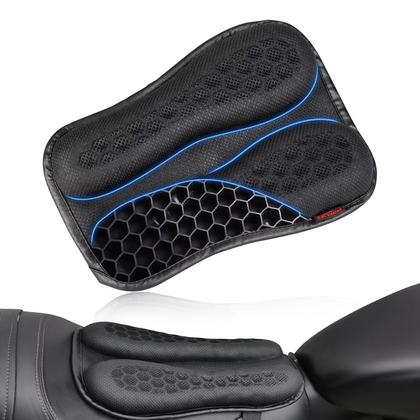 Honeycomb Gel Motorcycle Seat Cushion – 3D Anti-Slip Pressure Relief Ride Pad