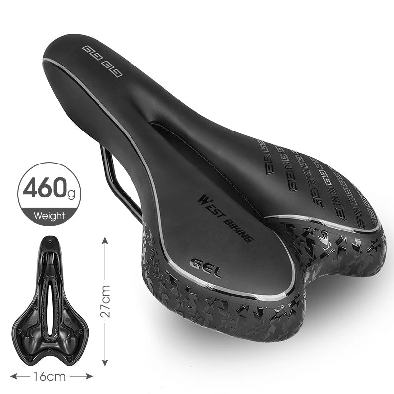 Gel Comfort Bicycle Saddle – Most Comfortable Bike Seat for Road and MTB, Lightweight PU Leather, Gel + Foam Filling, 27cm x 16cm