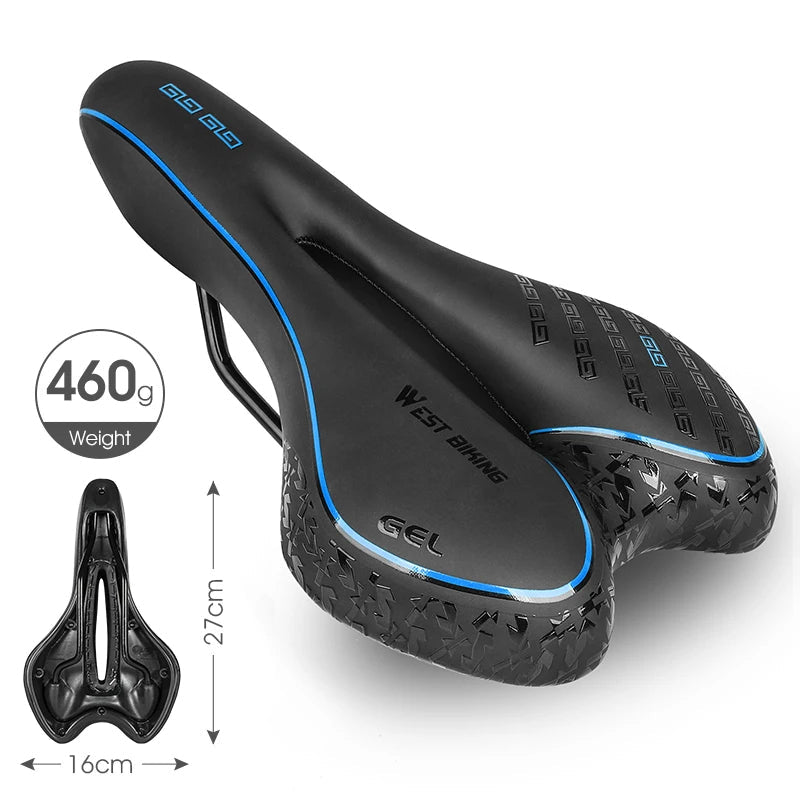 Gel Comfort Bicycle Saddle – Most Comfortable Bike Seat for Road and MTB, Lightweight PU Leather, Gel + Foam Filling, 27cm x 16cm