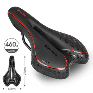 Gel Comfort Bicycle Saddle – Most Comfortable Bike Seat for Road and MTB, Lightweight PU Leather, Gel + Foam Filling, 27cm x 16cm