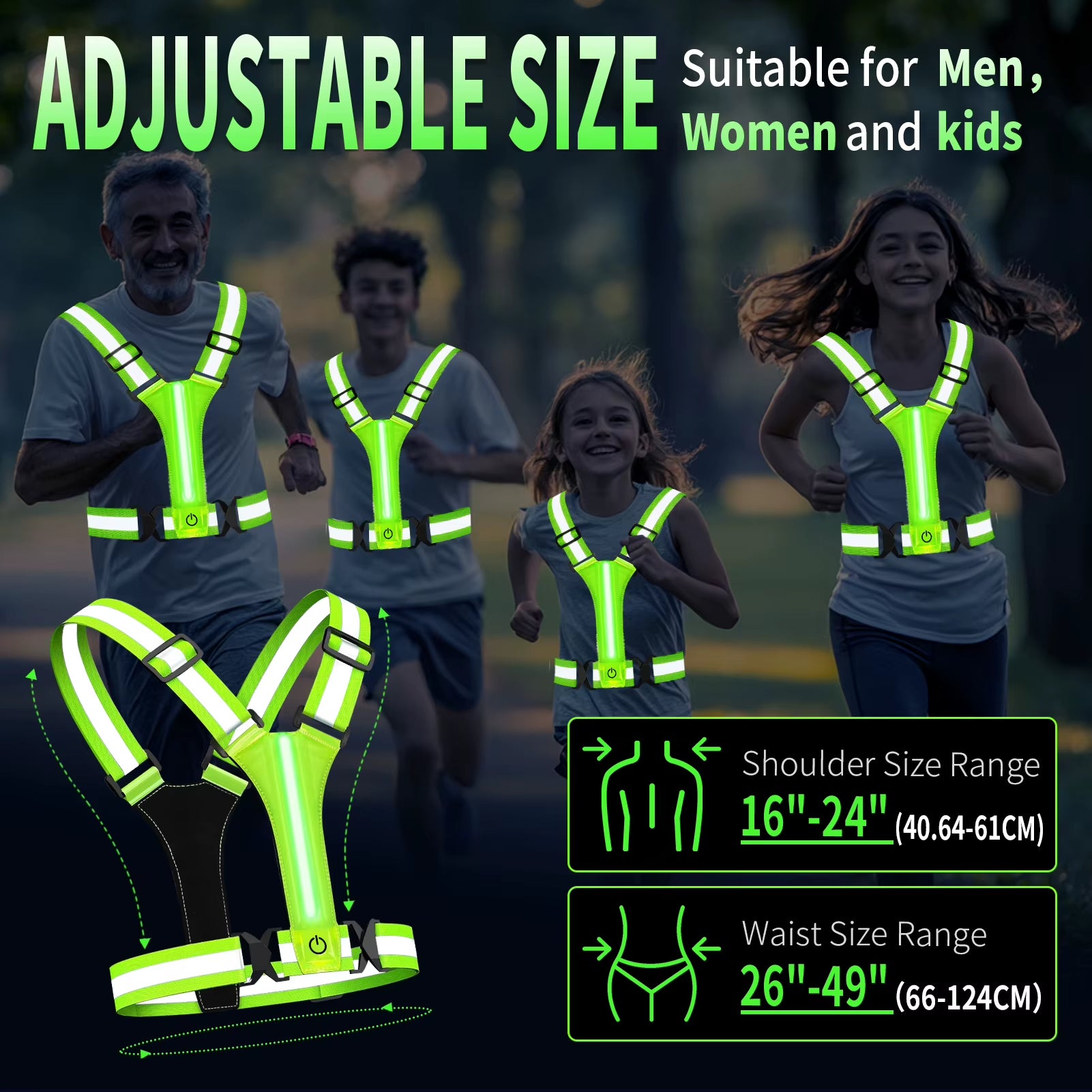 Reflective Running Vest Gear - Rechargeable & High Visibility for Cycling Walking