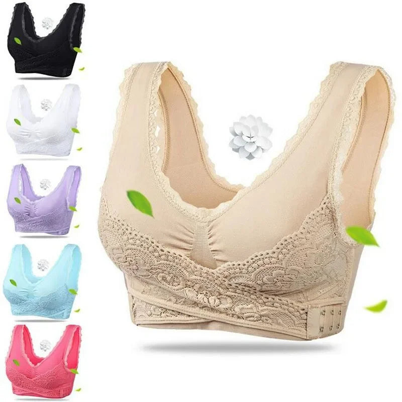 Wireless Front Cross Adjustable Side Buckle Lace Bra