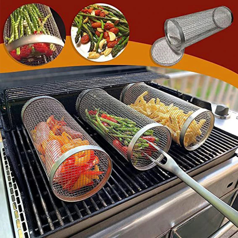Stainless Steel Rolling BBQ Grill Basket