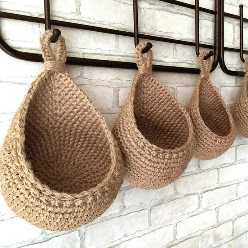 Jute Wall Storage Baskets | Handwoven Produce Organizers