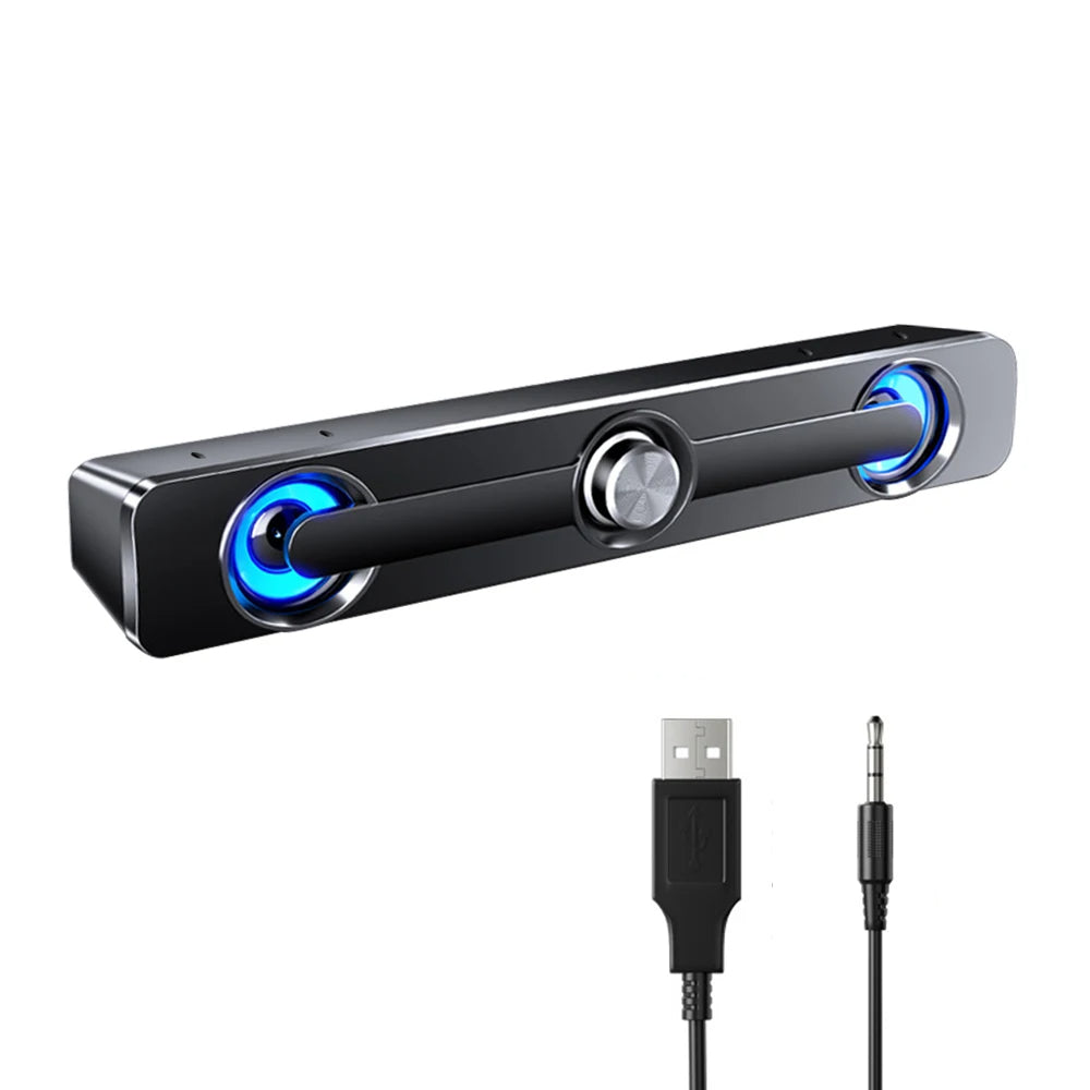 PC Soundbar Speaker – USB Powered with LED Lights 3.5mm Jack for Laptop & TV
