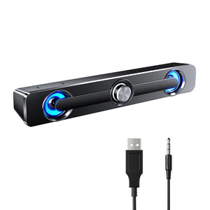 PC Soundbar Speaker – USB Powered with LED Lights 3.5mm Jack for Laptop & TV