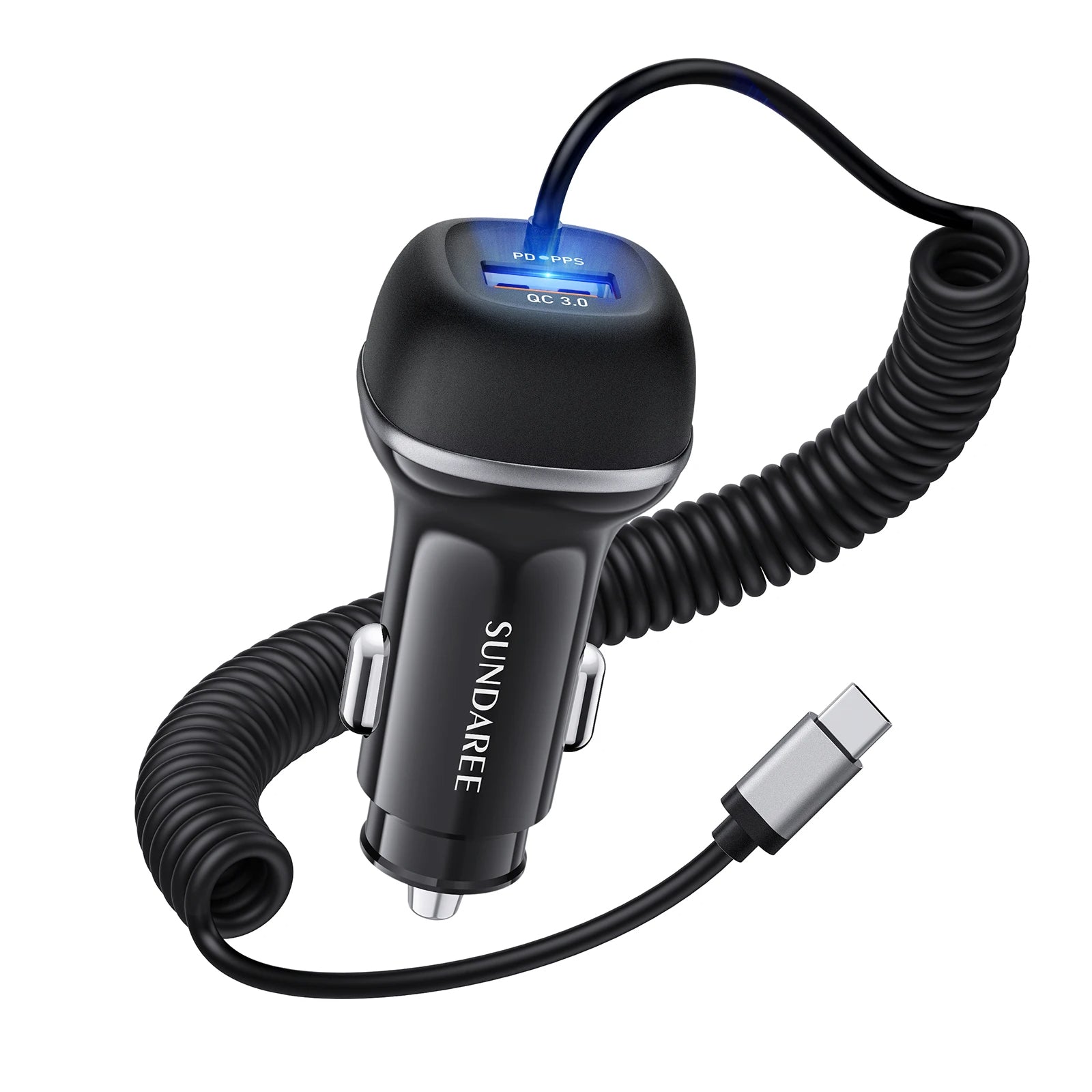 Fast USB-C Car Charger with 51W Power, 3 Ports and QC 3.0 Technology for Multiple Devices Charging