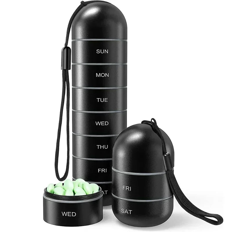Aluminum 7 Days Portable Pill Organizer for Travel, Pill Box Pill Container