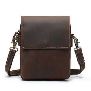 Men’s Crazy Horse Leather Crossbody Bag – Retro Cowhide Messenger Bag