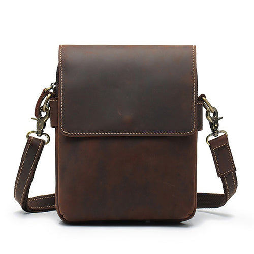 Men’s Crazy Horse Leather Crossbody Bag – Retro Cowhide Messenger Bag