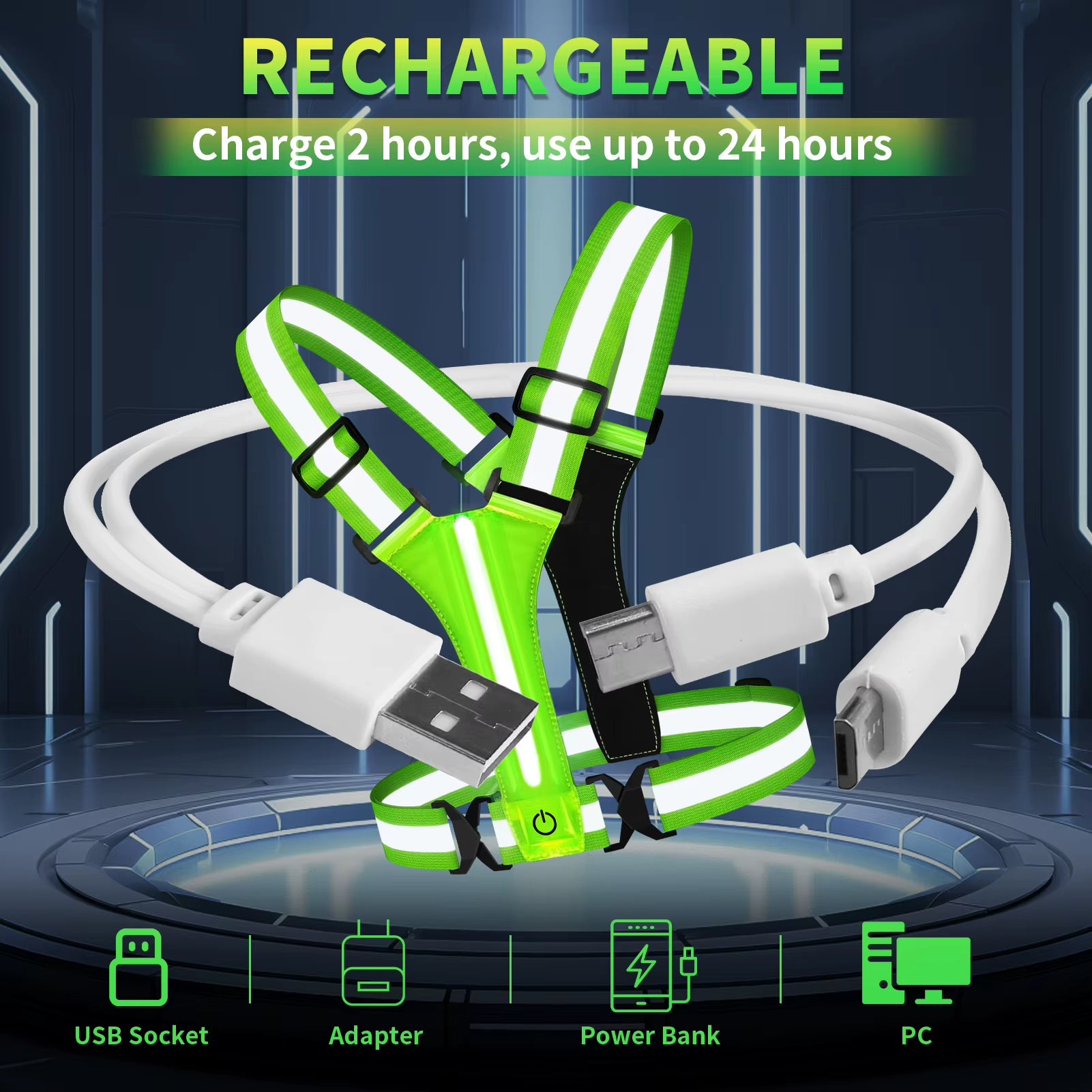 Reflective Running Vest Gear - Rechargeable & High Visibility for Cycling Walking