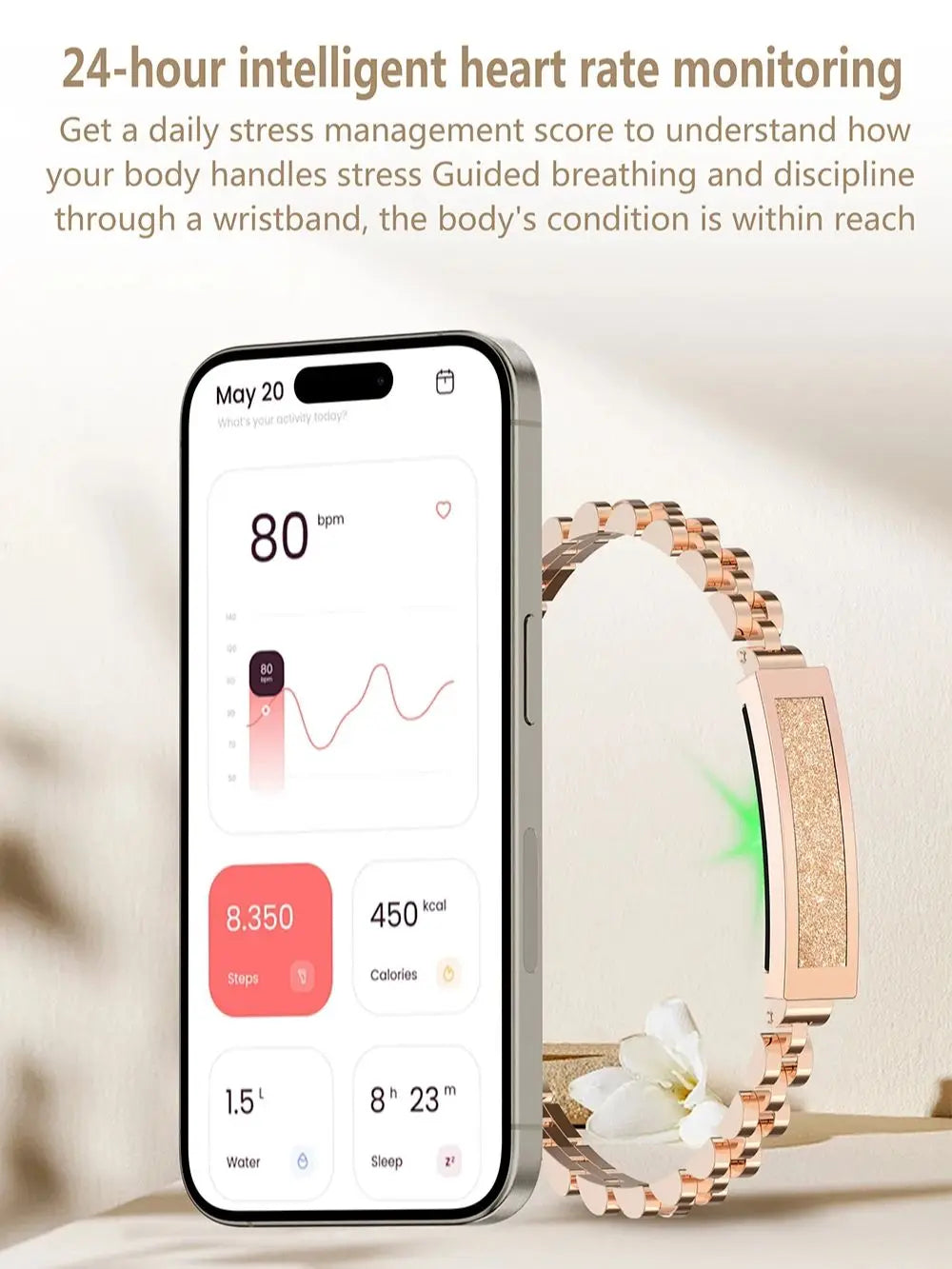 Smart Chain Bracelet for Women – Bluetooth Fitness Tracker with Heart Rate, Blood Oxygen, Sleep Monitor, Multi-Sport Modes & App Sync