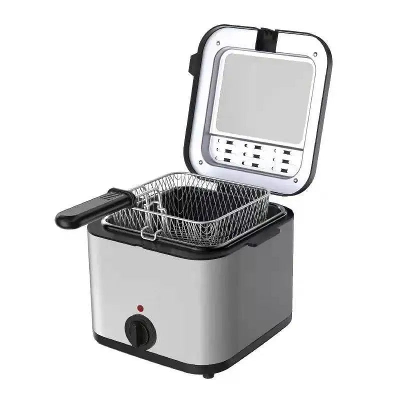 2.5L Mini Electric Deep Fat Fryer – Stainless Steel with Basket & Oil Filter Lid