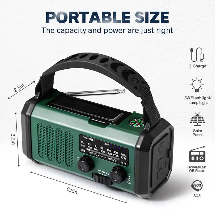 Emergency Radio Kit | Solar Hand Crank Power Bank With NOAA Weather Alert
