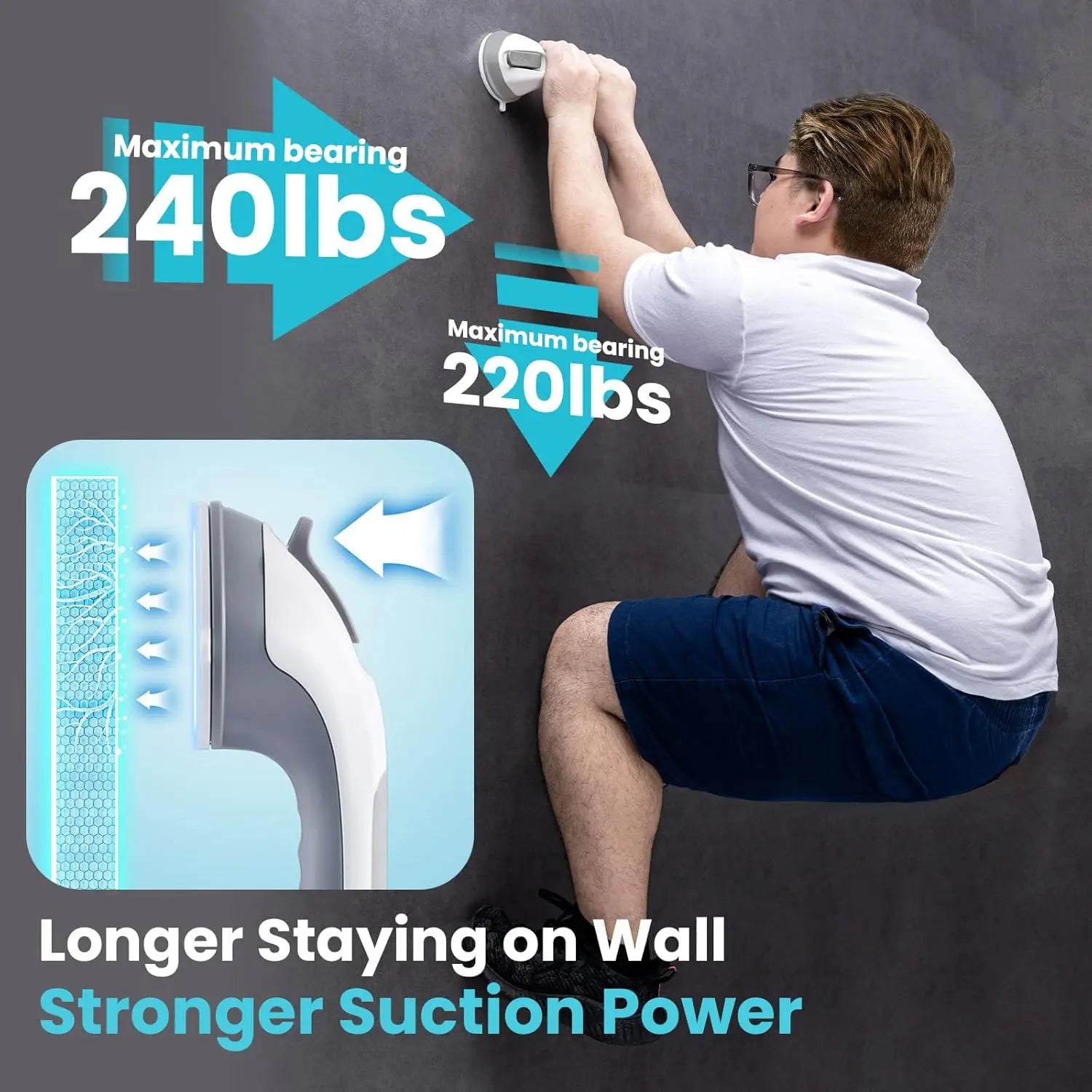 Heavy Duty Suction Shower Grab Bars – 2pcs No-Drill Waterproof Handles for Bathtubs & Showers, Safe Support for Seniors and the Elderly