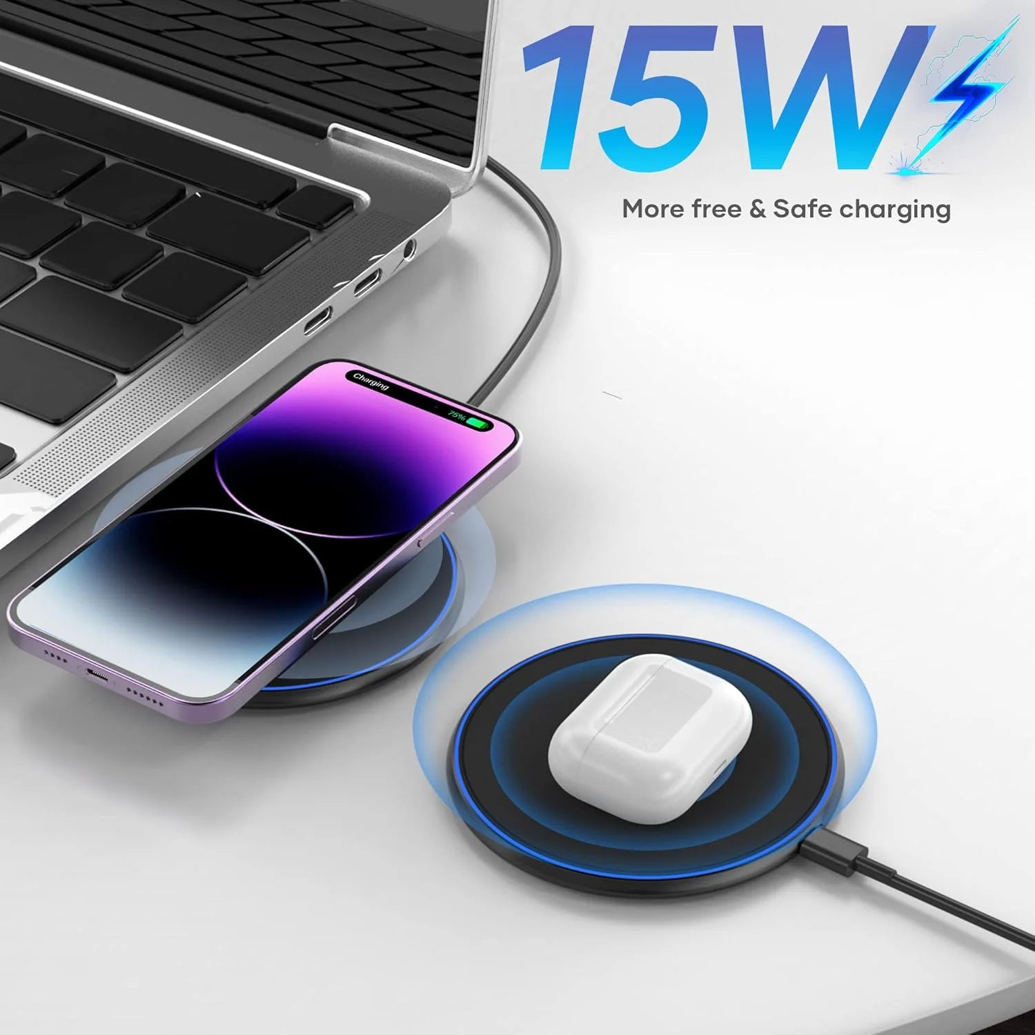 Fast Wireless Charger – 15W Induction Charging Pad for iPhone and Android Devices, Sleek Design, Cable-Free Convenience