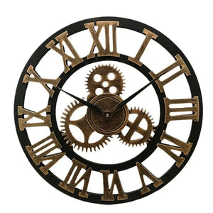 Oversized Roman Numeral Industrial Wall Clock - Black Metal Steampunk