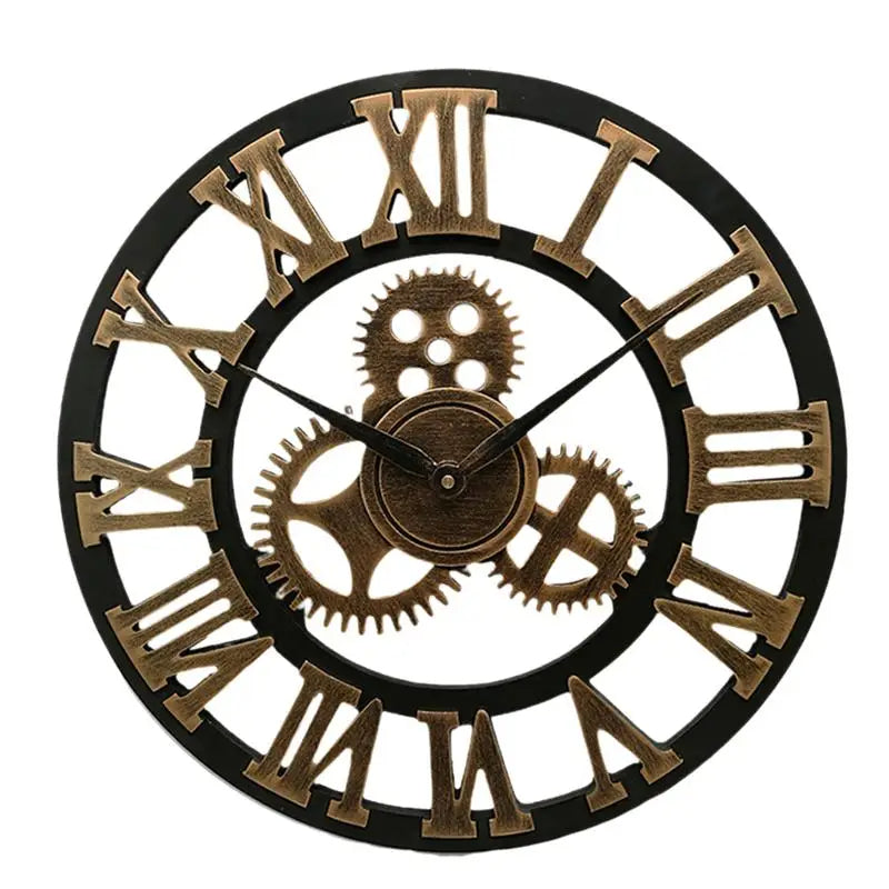 Oversized Roman Numeral Industrial Wall Clock - Black Metal Steampunk
