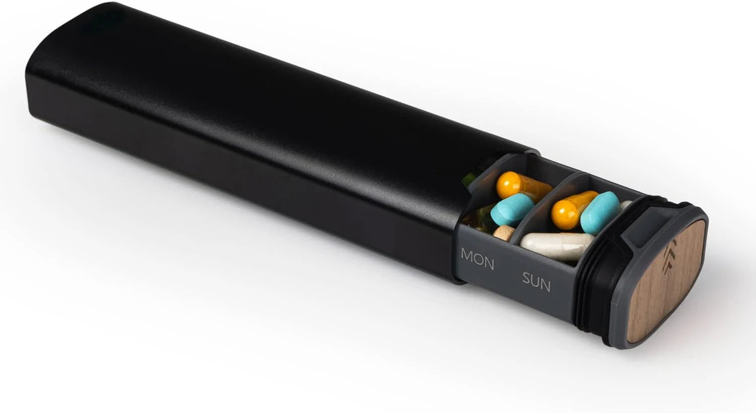 7-Day Pill Box - Stylish Aluminium & Wood Pill Organiser for Vitamins & Medication