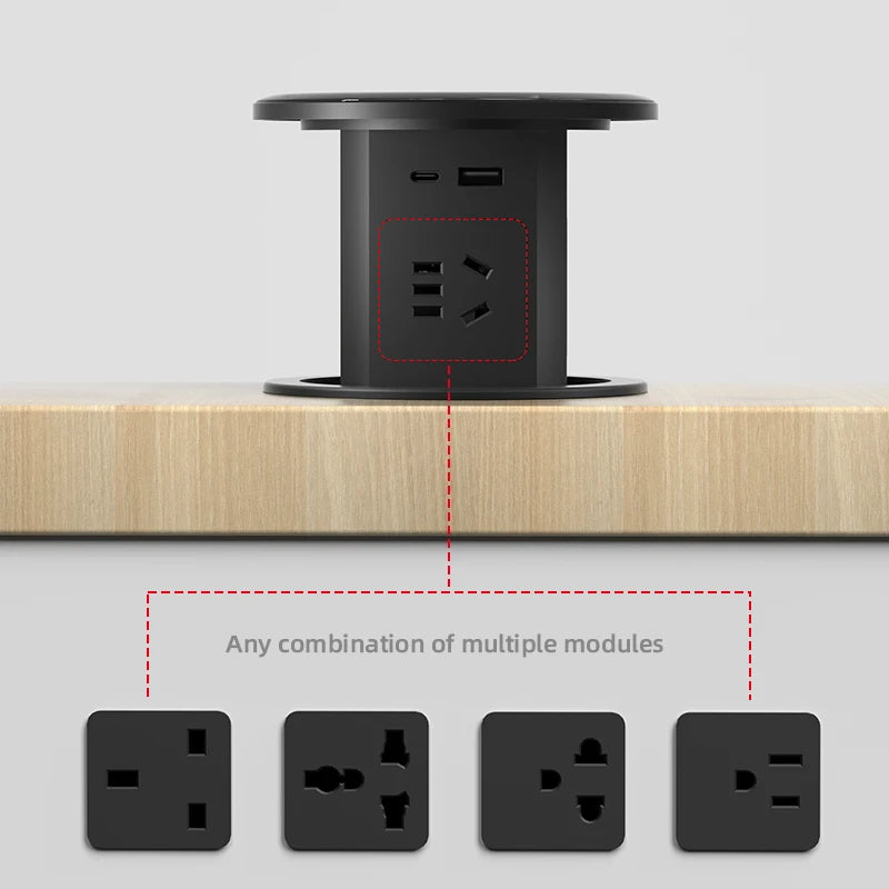 Automatic Pop-Up Desk Socket Tower – Hidden Power Hub with USB-C, Wireless Charging & Global Plug Support
