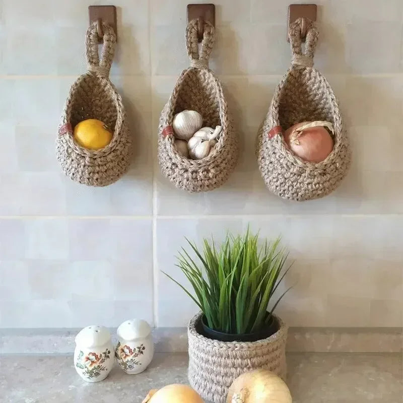 Jute Wall Storage Baskets | Handwoven Produce Organizers
