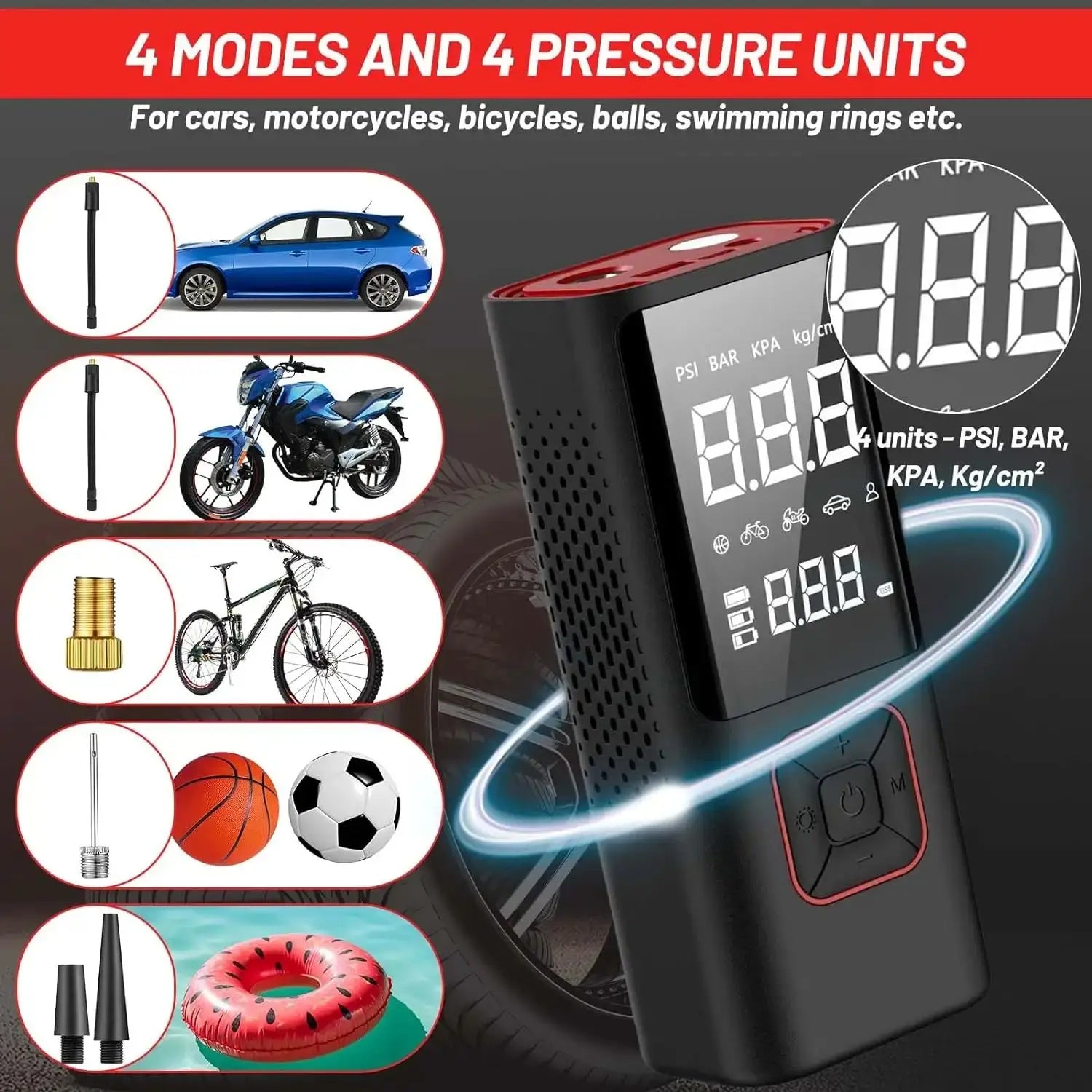 Wireless Portable Air Compressor for Car, Motorcycle, Bicycle & Ball