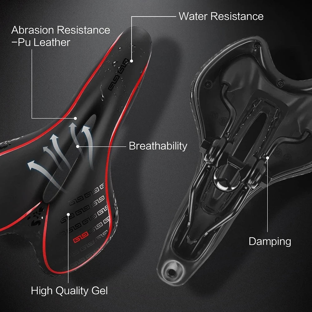 Gel Comfort Bicycle Saddle – Most Comfortable Bike Seat for Road and MTB, Lightweight PU Leather, Gel + Foam Filling, 27cm x 16cm