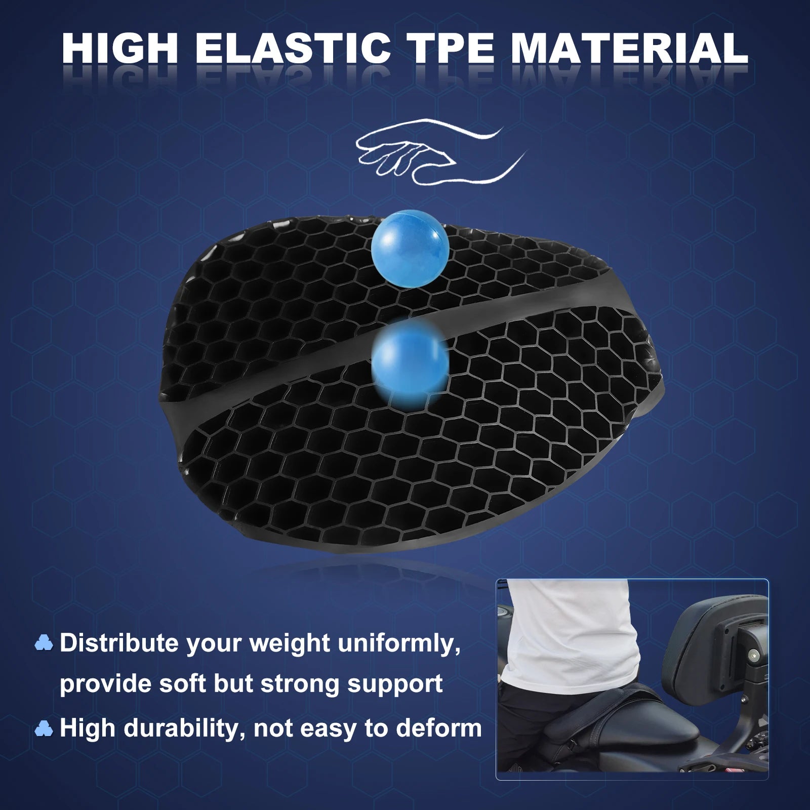 Honeycomb Gel Motorcycle Seat Cushion – 3D Anti-Slip Pressure Relief Ride Pad