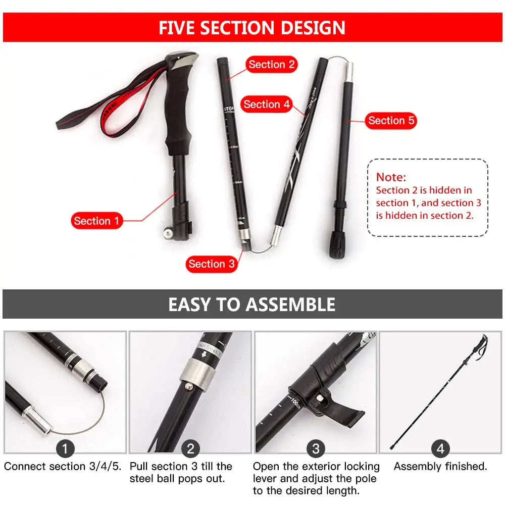 Adjustable Trekking Poles - Foldable Telescopic Pole