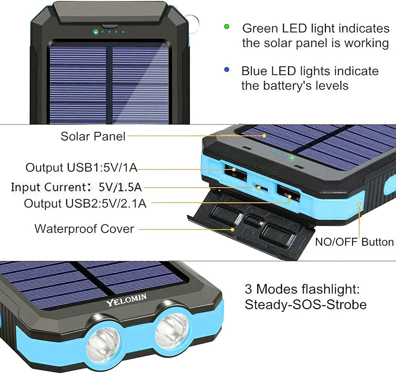 500000mAh - Portable and IP67 Waterproof Solar Power Bank