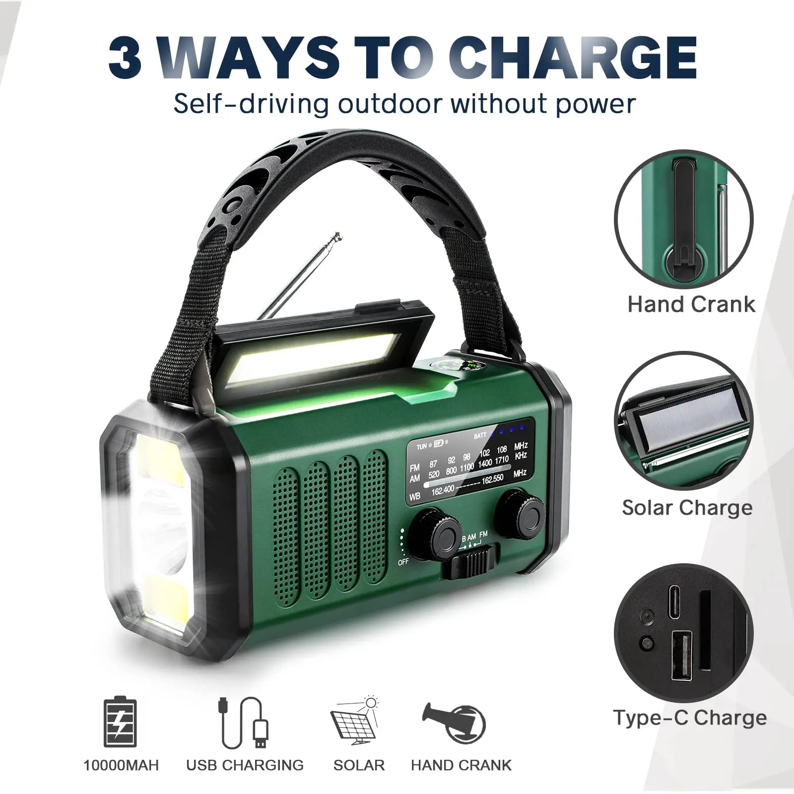 Emergency Radio Kit | Solar Hand Crank Power Bank With NOAA Weather Alert