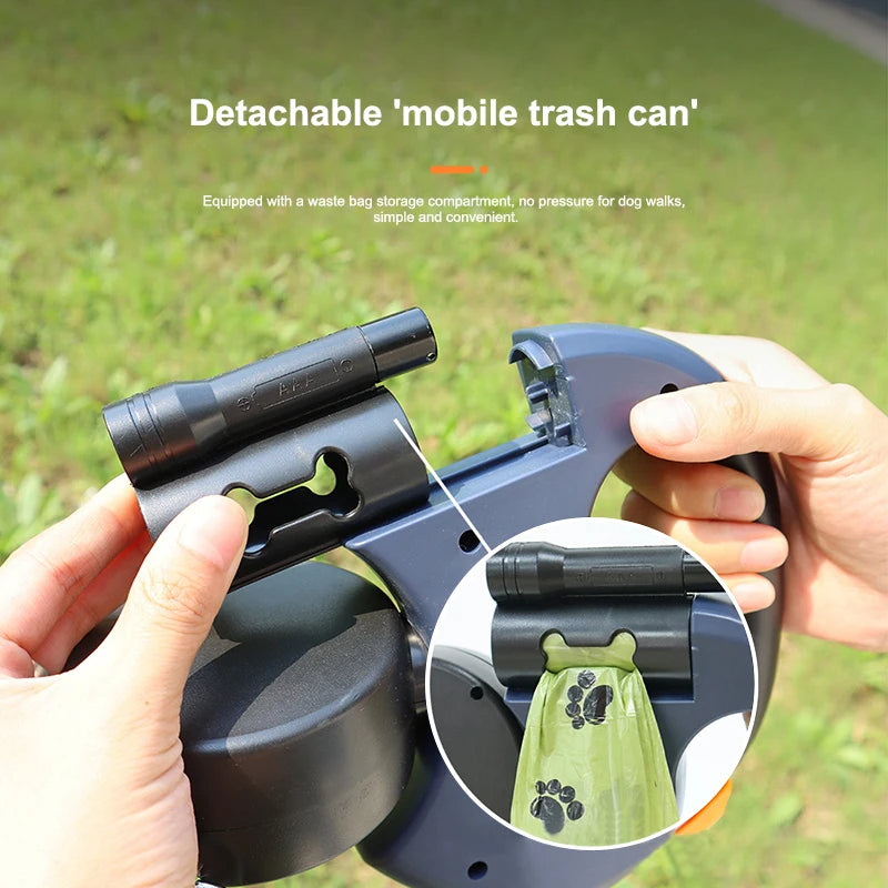 Dual Dog Leash with Flashlight & Waste Bag