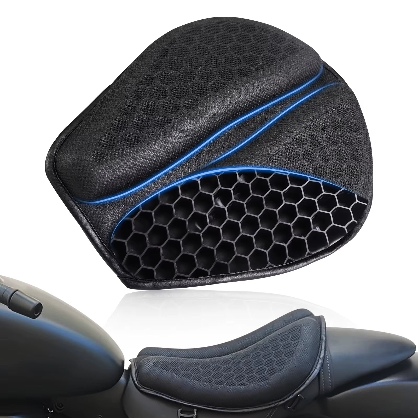 Honeycomb Gel Motorcycle Seat Cushion – 3D Anti-Slip Pressure Relief Ride Pad