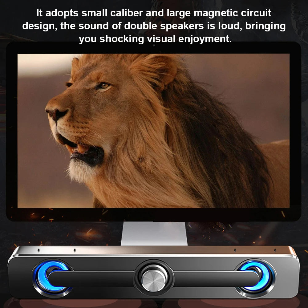 PC Soundbar Speaker – USB Powered with LED Lights 3.5mm Jack for Laptop & TV