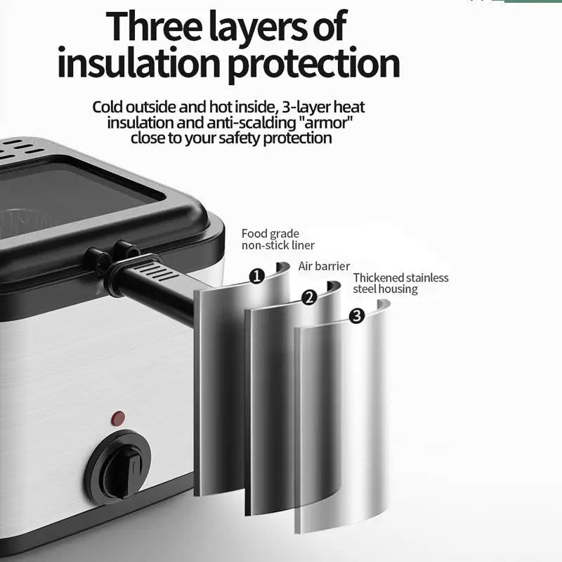 2.5L Mini Electric Deep Fat Fryer – Stainless Steel with Basket & Oil Filter Lid