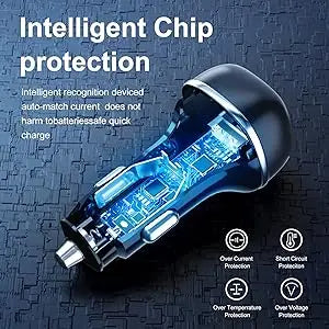 Fast USB-C Car Charger with 51W Power, 3 Ports and QC 3.0 Technology for Multiple Devices Charging