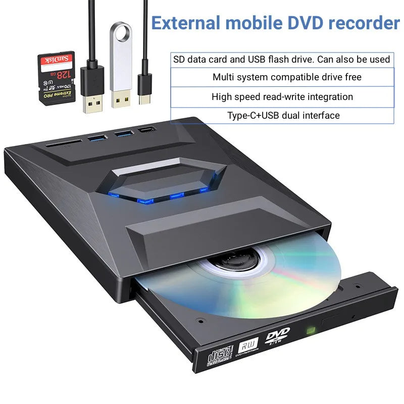 7-in-1 External DVD Player – Portable CD/DVD RW Writer with High-Speed Data Transfer