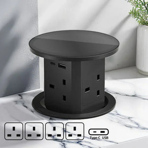Automatic Pop-Up Desk Socket Tower – Hidden Power Hub with USB-C, Wireless Charging & Global Plug Support