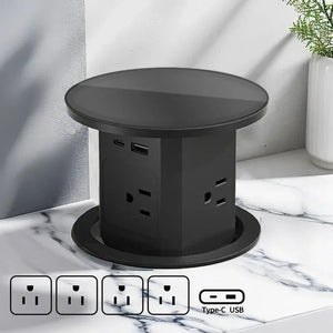 Automatic Pop-Up Desk Socket Tower – Hidden Power Hub with USB-C, Wireless Charging & Global Plug Support