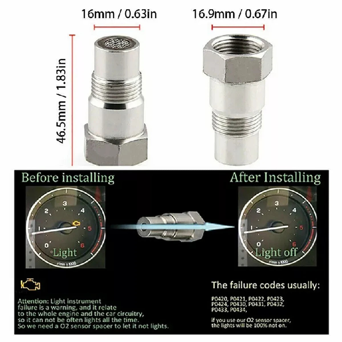 Car Oxygen O2 Sensor Adapter CEL Fix Check Engine Light Eliminator M18*1.5