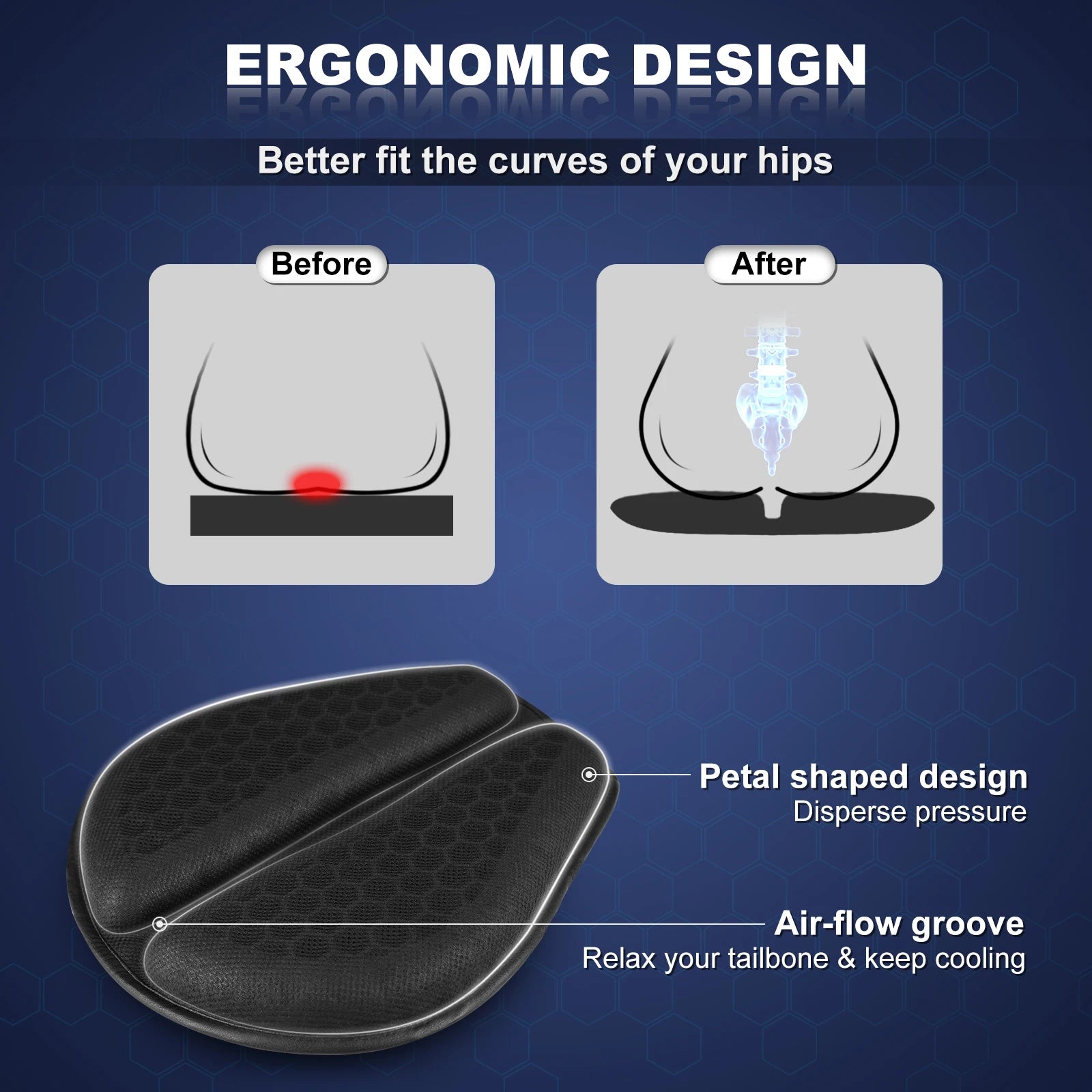 Honeycomb Gel Motorcycle Seat Cushion – 3D Anti-Slip Pressure Relief Ride Pad