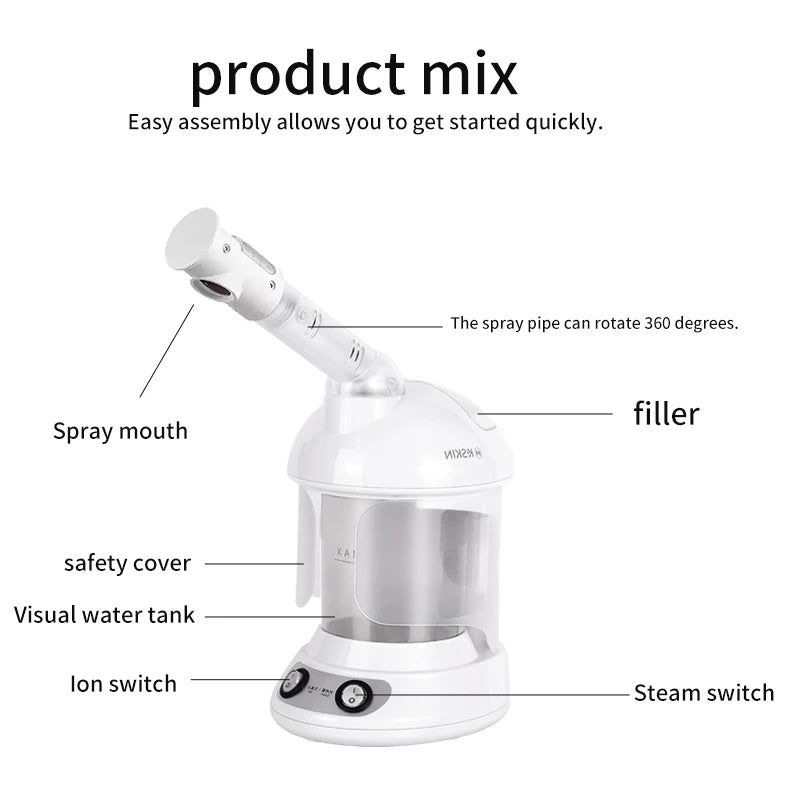 Professional Facial Steamer with Extendable 360° Rotating Arm