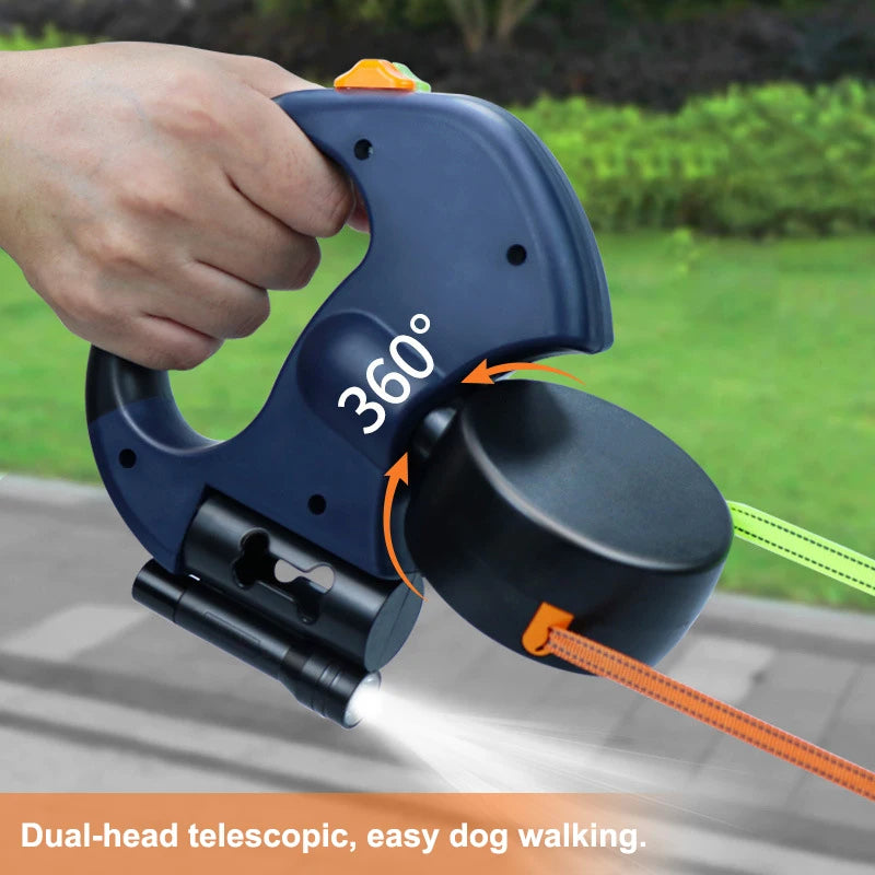 Dual Dog Leash with Flashlight & Waste Bag