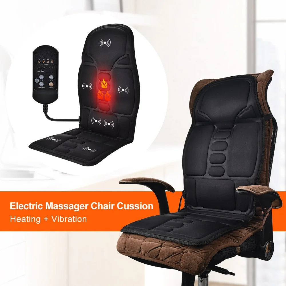 Portable Heated Vibrating Back Massager - Massage Chair Pad for Home Office Car Use