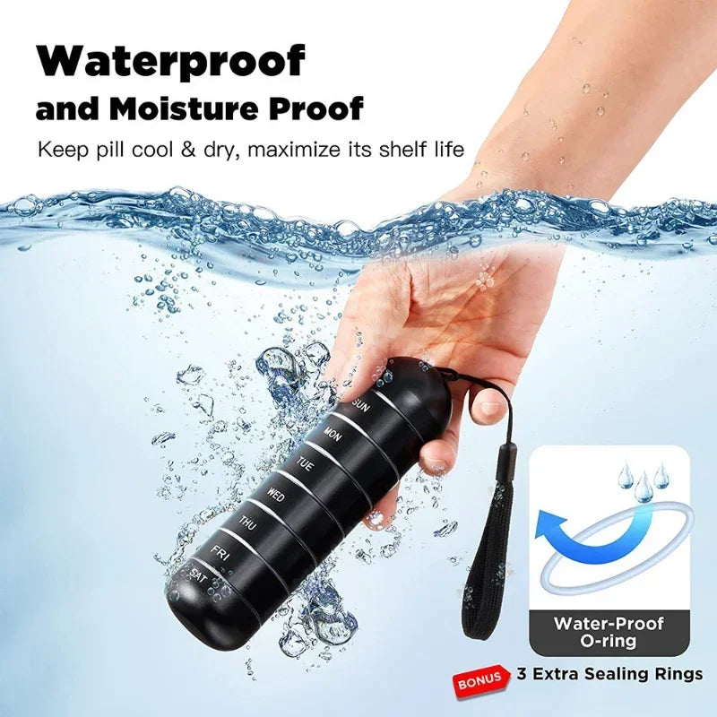 Aluminum 7 Days Portable Pill Organizer for Travel, Pill Box Pill Container