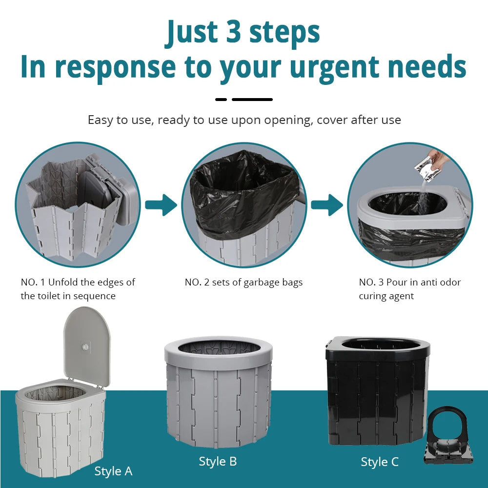 Folding Portable Toilet | Durable, Space-Saving Design for Camping, Hiking & Road Trips