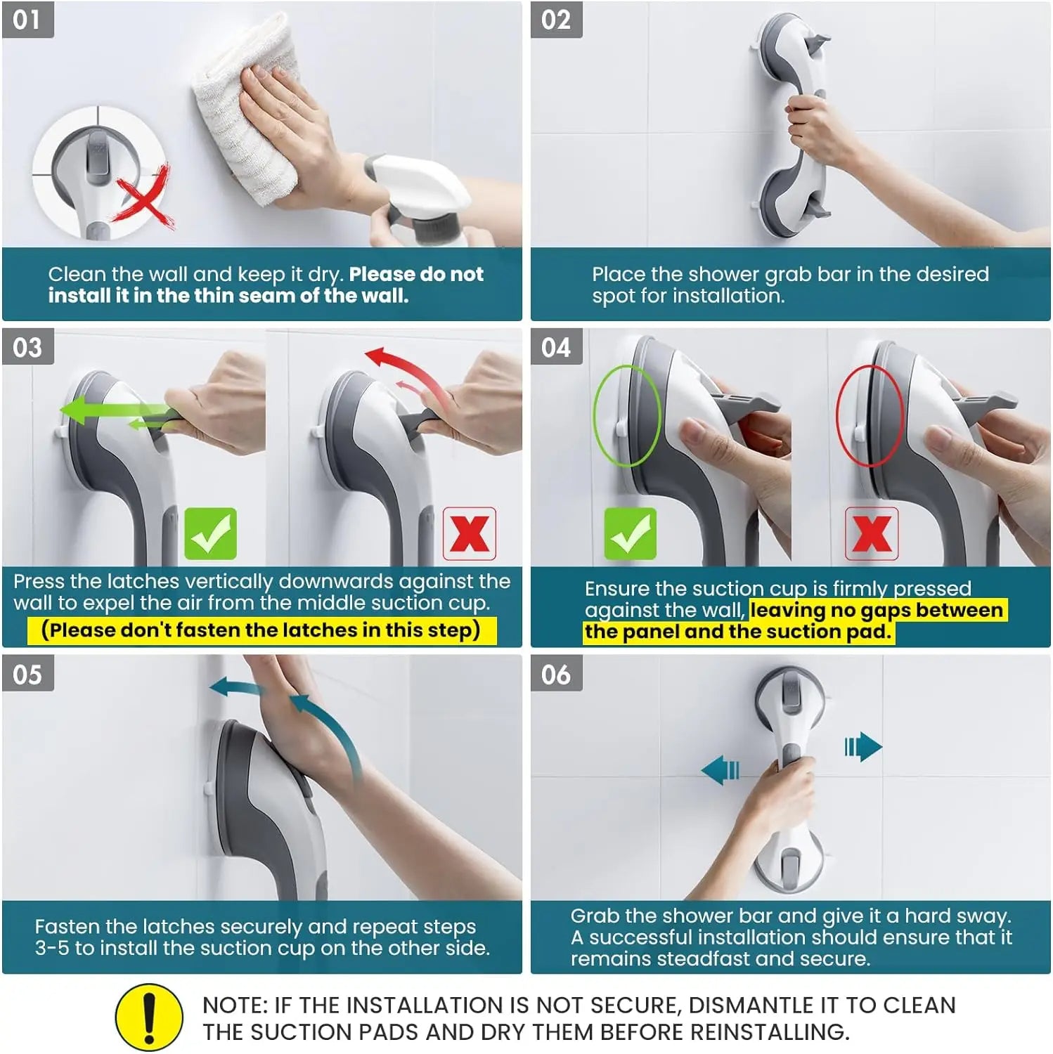 Heavy Duty Suction Shower Grab Bars – 2pcs No-Drill Waterproof Handles for Bathtubs & Showers, Safe Support for Seniors and the Elderly