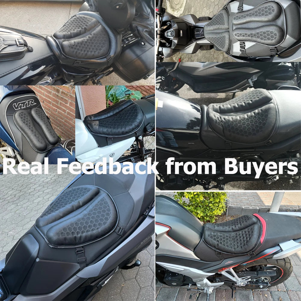 Honeycomb Gel Motorcycle Seat Cushion – 3D Anti-Slip Pressure Relief Ride Pad