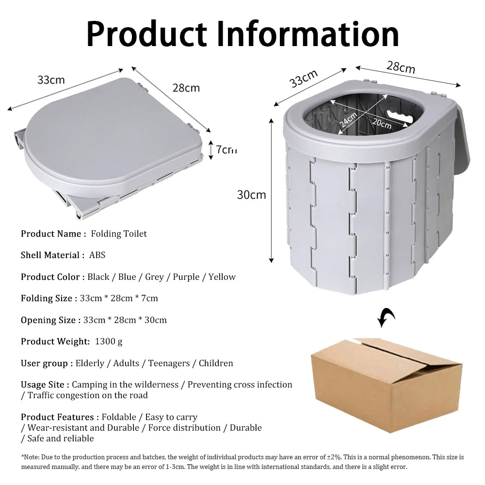 Folding Portable Toilet | Durable, Space-Saving Design for Camping, Hiking & Road Trips