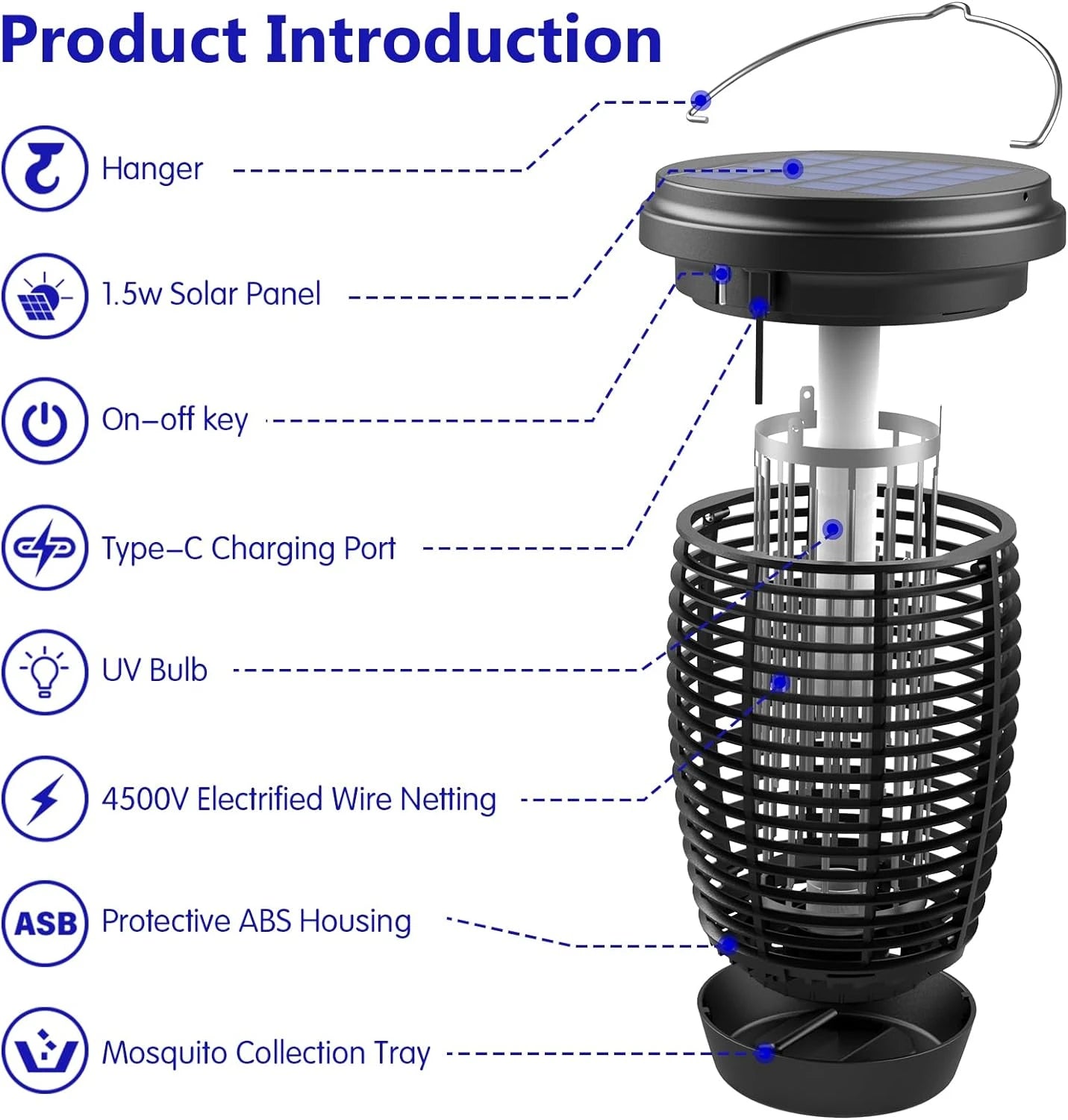 Solar Bug Zapper 2-in-1 Mosquito Killer Lamp – 4500V Indoor & Outdoor Fly Trap